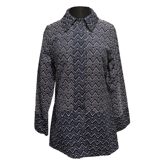 LA BLEND Jackets & Blazers - NEW La Blend Chevron Long Jacket Sz M Navy White Long Sleeve Reversible Pockets